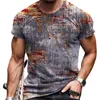 Men's Vintage Oversized Short Sleeve T Shirts Summer Harajuku Ethnic Style 3D Print O Collared Graphic T-Shirt Men C