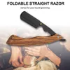 ひげのグルーミングのための木製のハンドルナイフを備えたまっすぐなシェービングかみそり折り畳み剃毛ツールステンレス鋼