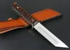 Couteau droit de survie expédié rapidement 5Cr13Mov Satin Tanto Point Blade Full Tang Poignée en ébène Couteaux tactiques avec gaine en cuir