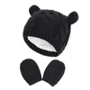 knitted bear ear hat infant baby hat caps with gloves boy girls Fashion winter warm Beanie Skull Caps set gift will and sandy new