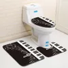 Toilet Bad Mat Sets 3D Piano Print Tapijt Geometrische Effen Zwart-wit Patroon Tapijt Badkamer Tapijten Flanel Anti Slip 3 Stuks