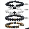Charmarmband smycken som säljer mode tiger ögon vit tall armband justerbar 8mm natursten pärlor för män droppleverans 2021 l2e1u