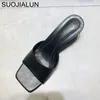 Suojialun Brand Women Slipper Summer Outdoor Sandal Square High Heel Slip On Flip Flopエレガントな女性スライドサンダルY200624