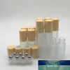 Flacons à roulettes en verre transparent givré, contenants avec boule à roulettes en métal et capuchon en plastique à grain de bois pour parfum d'huile essentielle 5 ml 10 ml