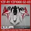 Carénages de moto pour YAMAHA YZF R 1 1000 CC YZF-R1 YZFR1 02 03 00 01 Corps 90No.76 YZF1000 YZF R1 1000CC Blanc rouge blk 2002 2003 2000 2001 YZF-1000 2000-2003 Carrosserie OEM