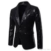 Fashion-Single Button Mens Party Blazer Fashion Paneled Skinny Mens Club Coats V Neck-paljetter