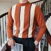 Men's Sweaters Men's British Style Contrast Color Pullover Knitted Heren Sweater Turtleneck Long-sleeved Casual Pull Homme Black White