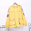 Contrast Color Hooded Cargo Jacket Autumn Pockets Zipper Coat Women Long Sleeve Safari Style Jackets Outerwear 210422