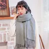 Scarves Winter 100% Wool Scarf For Women Thicken Warm Shawls And Wraps Foulard Femme Solid Pink Cashmere Echarpe1