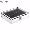 Jewelry Watches Boxes Casket 12 Grid Slots Silver Display Square Case Aluminium Suede Inside Container Holder Organizer277q