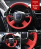 DIY Handstitched svart rött läder rattskydd för Audi Q5anti-slip passar alla säsongsbil tillbehör