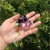 Kleine rechthoekvormige glazen flessen met gevlochten nylon touw sleutelhangers DIY mini-art parfum potten flesjes gemengde kleur 7pcs