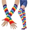 Regenbogen-Kostüm-Set, gestreift, kniehohe Socken, Armwärmer, fingerlose Handschuhe, Set für Teenager, Erwachsene, Halloween, Cosplay, Weihnachten, Verkleidung, Bühnenkleidung