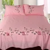 WOSTAR Rose flora embroidery design flat bed sheet solid colour cotton twill linen bedding luxury home textiles queen king size 220217