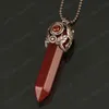 Natural Crystal Stone Pendants Red Antique Copper Hexagonal Column Energy Pendant Female Men Necklaces Vintage Jewelry