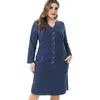 Miaoke 2020 Primavera Senhoras Plus Size Denim Dress Womens Roupas Elegantes Tamanho Grande Manga Longa Vestido