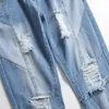 Mäns Jeans Mens Design Fashion Panel Biker Skinny Distressed Light Blue Denim Pants Drop Wholesale Stock