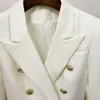 Top Qualität Weiß Blazer Frauen Schlanke Elegante Blazer Jacke Frauen Fitting Metall Lion Tasten Zweireiher Femme 220225