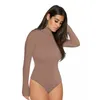 Turtleneck Long Sleeve Women Bodysuits Elastic Slim Elegant Femme Jumpsuits High Waist Autumn Winter Clothing Female 12 Colors 220226