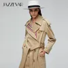 Jazzevar nova chegada outono khaki trench casaco mulheres casual moda algodão de alta qualidade com cinto longo casaco para mulheres 9004 201110