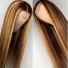 150% Gęstość Czarne korzenie Ombre Blondynka Długa Prosta Peruka Potrafimy Waszyjne Naturalne Ponytail Styl Glueless Syntetyczne Koronki Przód Peruki New16