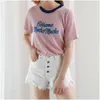 Korean söt brev tee skjorta femme hipster harajuku lurex kvinnor kläder kawaii damer kort ärm t shirt kvinnor toppar b-052 t200525