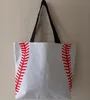 for softball 50pcs baseball stitching bags 5 colors 16.5*12.6*3.5inch mesh handle Shoulder Bag stitched print Tote HandBag Canvas Sport Travel Beach