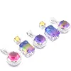 Mix 5PCS Rainbow New Luckyshine 925 sterling Silver Round Citrine Bi-Colored Tourmaline Gemstone Necklaces Pendants For Lady Party Gift