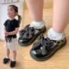 Big Bow Knot Girls Shod Kids Casual Leather Flats TSTRAP 웨딩 파티 황소 영국 어린이 Sweet 220705