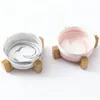 Dog Feeders Ceramics Dog Bowls Wooden Rack Ceramic Single Bowl Lovely Pet Food Water Drink Dishes Feeder Pink Y200917295p