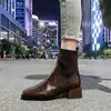 Botas tornozelo para mulheres sapatos mulher deslizamento na matrada tecido sock quadrado quadrado baixo saltos de couro sólido outono inverno mais tamanho