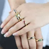 Wholesale Gold color colorful baguette cz red green blue white cubic zirconia open adjusted band women finger dome ring