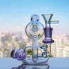 Purple Recycler Narghilè Bong in vetro Inline Perc Pipa ad acqua Dab Rig Pipe Fumo con ciotola da 14 mm