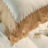 Oriental broderi lyxig kunglig sängkläder set egypisk bomull spets gyllene vit drottning king säng set sängkläder ark täcke täckning set1889549
