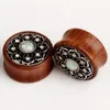 fashion wood ear plugs fake opal metal ear gauges piercing body jewelry expander247E