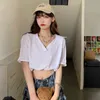 Solid Basic Womens Short Tshirt V-Neck Shirring Slim Show Waist T-shirt Kvinnor Kortärmad Casual Femme Tees Blouse Crop Top G220310