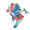 Autumn Kids Clothes article pit Tie Dyed Clothing Sets baby long sleeve romper Top + Pants + headbands 3pcs/set Boutique Child Outfits