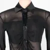 2022 Womens Two Piece Outfits Designer Sexy Black Mesh 2 Pcs Set Pants Suits Long Sleeve Top and Slim Pant See Through Spring Summer Clothes