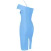 Deer Lady Celebrity Bandage Dress Nya ankomster Kvinnor Blue Bodycon Bandage Dress One Shoulder Elegant Sexy Party Dress Club T200604