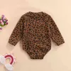 Lioraitiin 0-24m Nyfödd Baby Girl Autumn Rompers Leopard Print Long-Sleeves Jumpsuit med Crotch Knappar för småbarn G1221