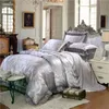 Conjunto de cama de cetim jacquard de luxo queen / king size conjunto de cama de ouro prata cor 4pcs algodão seda rendas capa de edredão conjuntos de lençol conjunto T200706