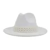 Chapeaux Fedora en feutre de laine pour femmes, à large bord, à la mode, robe de soirée, décor de ruban de perles, blanc, Hat9439439, 2020