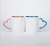 Tasse en céramique à sublimation DIY de 11 oz avec poignée en forme de cœur, tasses blanches de 320 ml avec revêtement intérieur coloré, bouteille d'eau spéciale, poterie à café