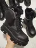 Kobiety Monolith Futro Boot Rois Nylon Combat Botki Skórzane Kostki Martin Buty z Wouch Baltą Buty Gumowe Sole Platform Buty z pudełkiem