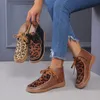 Leopar Bilek Boots For Women Ayakkabı Vintage Lace Up Yuvarlak Burun Çizme Kadınlar Bayanlar Kış Bilek Boot Yeni