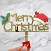 Acrylic Merry Christmas Cake Topper Xmas Cakes Toppers Insert Christmas Hat Inserted Card Party Baking Decorations BH4326 TYJ