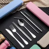 Stainless Steel Flatware Set Portable Cutlery Set For Outdoor Travel Picnic Dinnerware Set Metal Straw With Box And Bag Utensil RRB13800