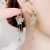 Dangle lustre luxe Zircon fleur perles gland longues boucles d'oreilles pour femme Style coréen