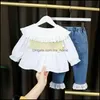 Giyim Setleri Bebek Çocuk Bebek, Annelik Uzun Kollu Kız Elbise Moda Lotus Yaprak Yaka Gömlek 2 ADET Set Çocuk Kostüm 1 3 4 Yıl