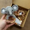 1Set Baby Rattle drewniany szydełko słoni dzwonek ząbek Bransoletka Bransoletka manekin manekin klipsy na siłownię gym gryzoni